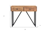 36" Natural and Black Solid Wood Distressed Frame Console Table With Storage